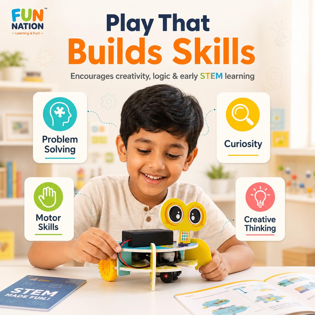 FUN NATION STEM Obstacle Avoidance Vehicle Toy Kit for Kids, DIY Electric Robot Car Science Project Robotics Kit for Beginners Coding Learning Toy Birthday Gift for Boys 8+ Years