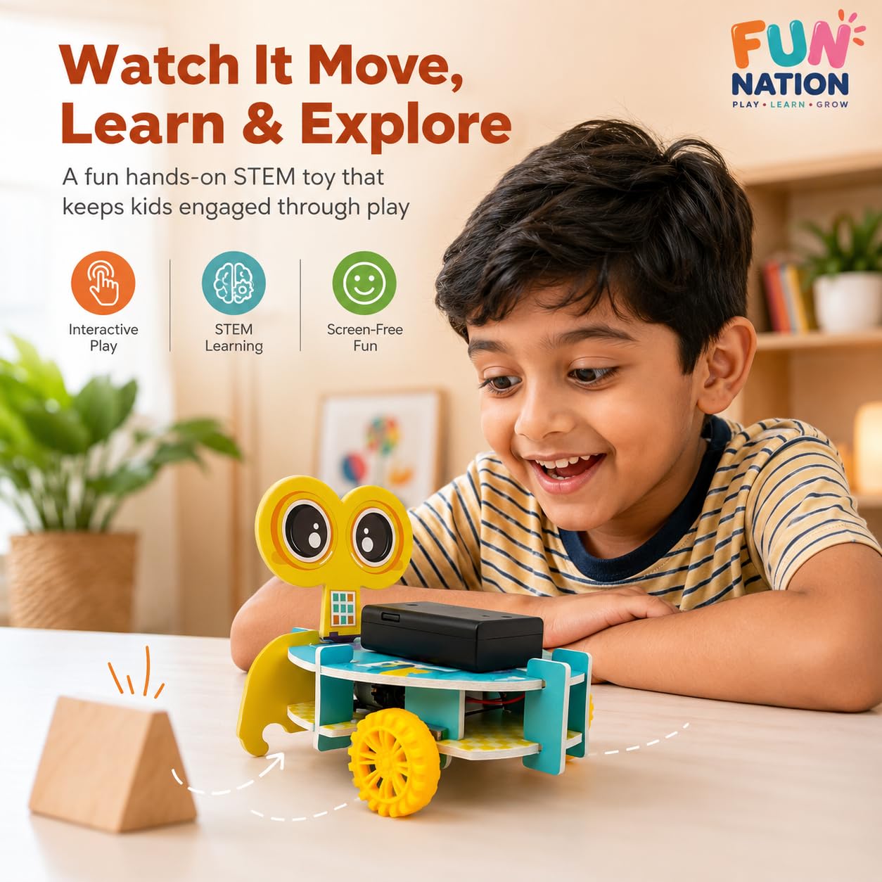 FUN NATION STEM Obstacle Avoidance Vehicle Toy Kit for Kids, DIY Electric Robot Car Science Project Robotics Kit for Beginners Coding Learning Toy Birthday Gift for Boys 8+ Years