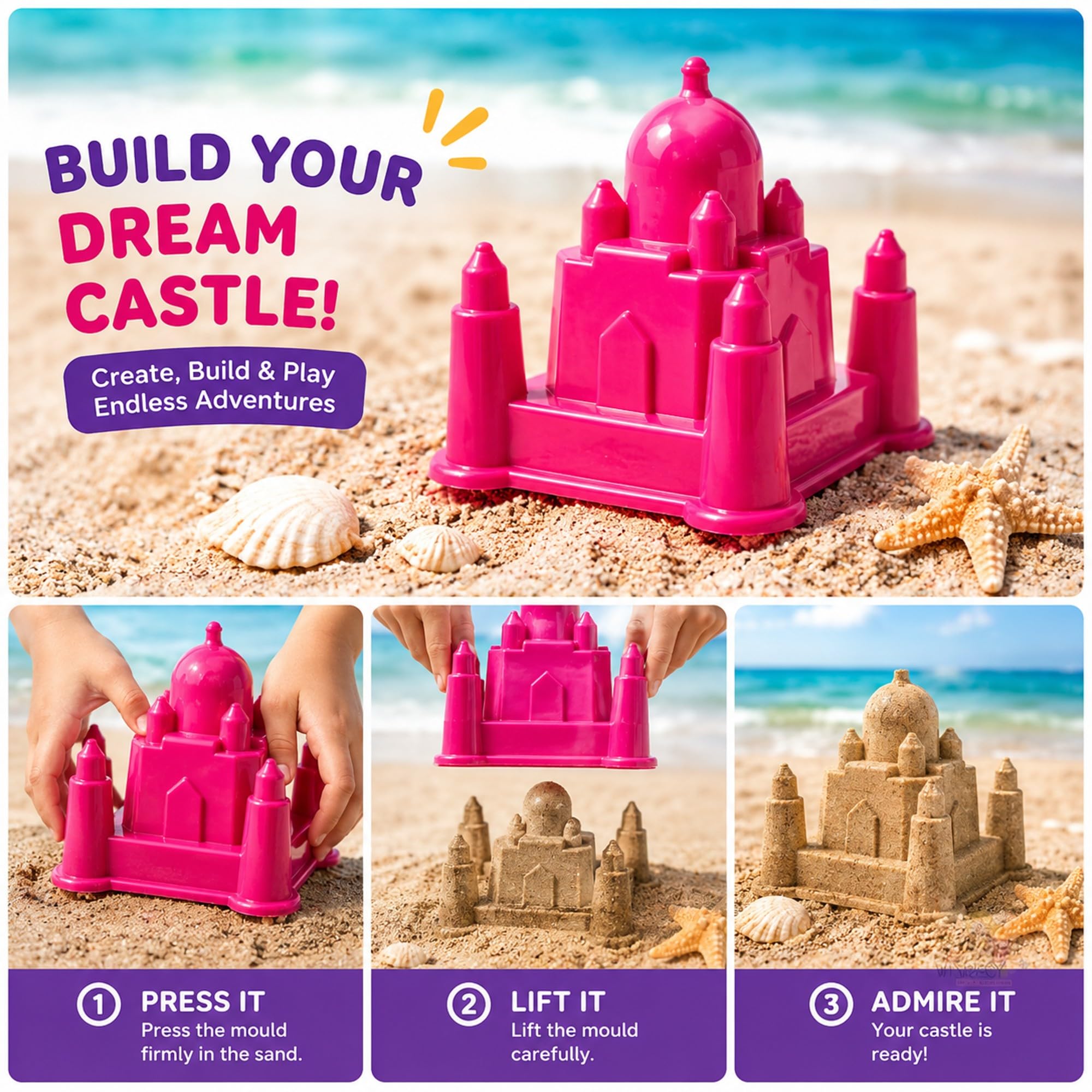FUN NATION Kinetic Sand Art Kit | Non-Toxic Play Set with Castle Moulds | Summer Play hub Toys | Slime for Kids 3 to 10 Years | Birthday or Return Gift for Kids Age 6-10
