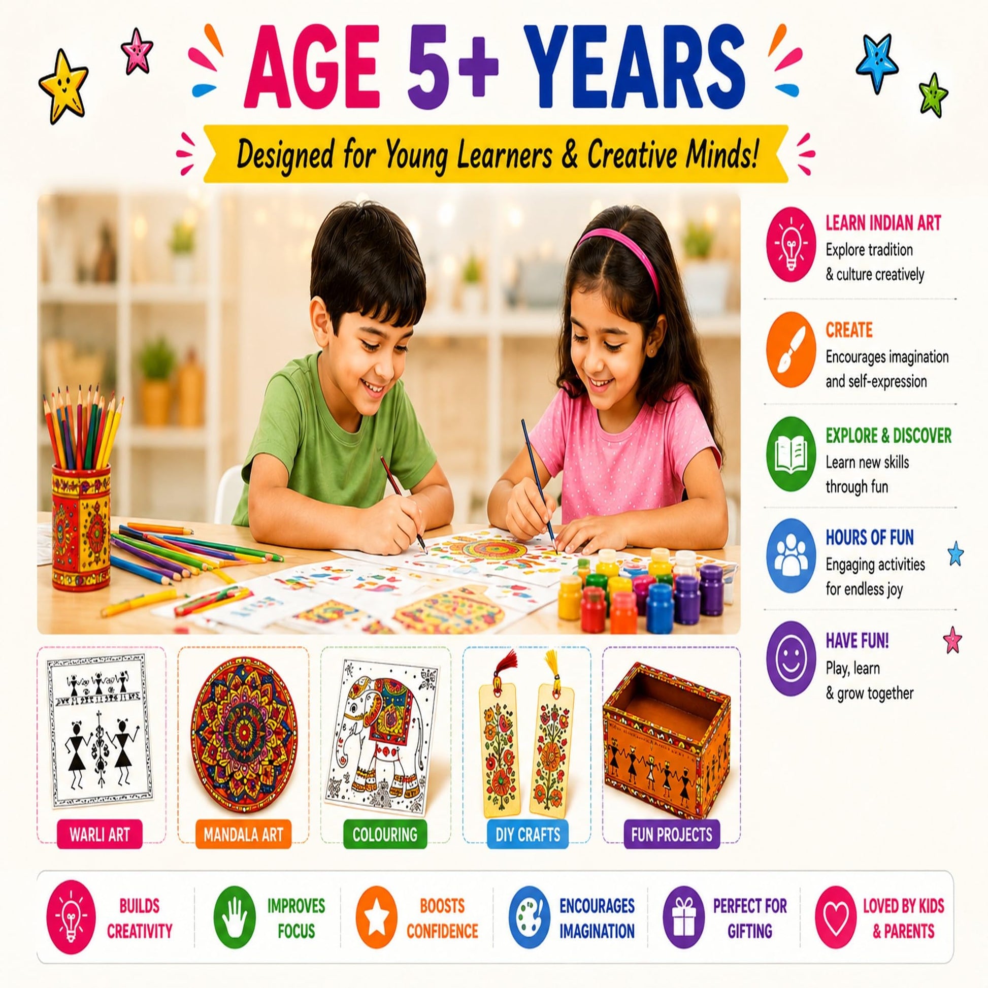 FUN NATION 5 in 1 Indian Art Craft Kit for Kids (5+ Years) - product image 2 | Fun Nation
