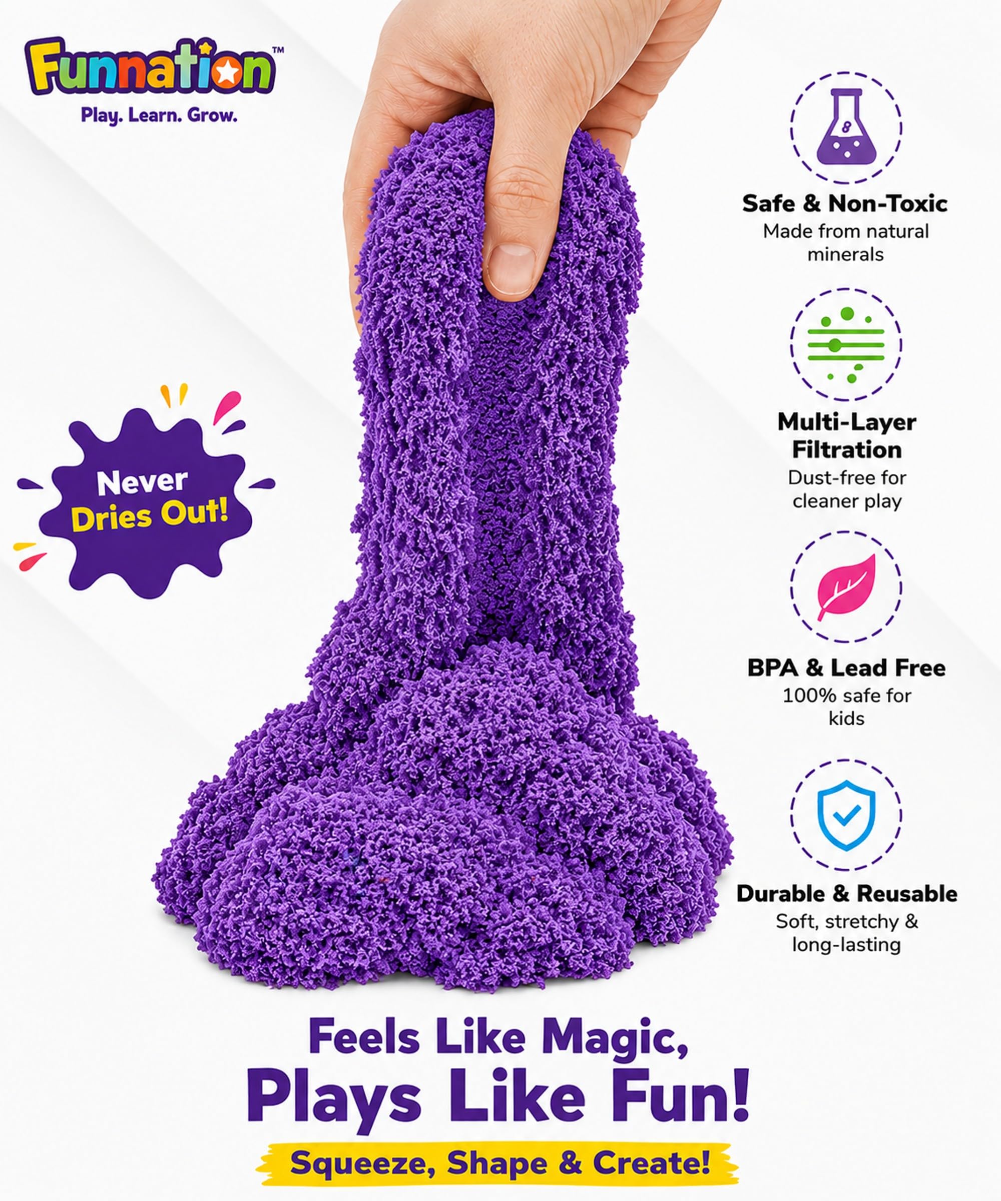 FUN NATION Kinetic Sand Art Kit | Non-Toxic Play Set with Castle Moulds | Summer Play hub Toys | Slime for Kids 3 to 10 Years | Birthday or Return Gift for Kids Age 6-10