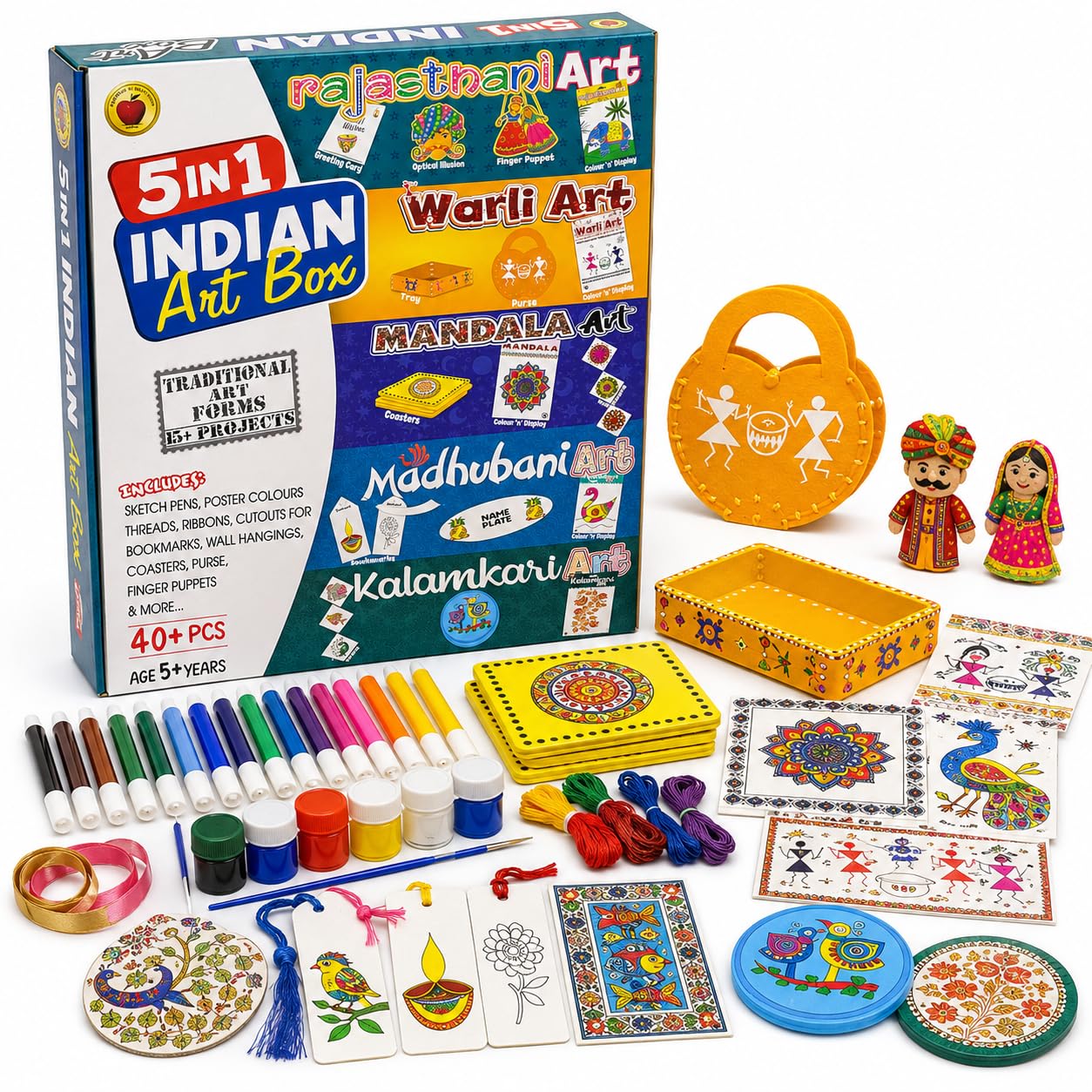 FUN NATION 5 in 1 Indian Art Craft Kit for Kids (5+ Years) | Drawing & DIY Activity Kit | Toys for Girls 7-14 Years | Gift for Girls Age 8-10 & 12-14 Years | Creative Learning Set