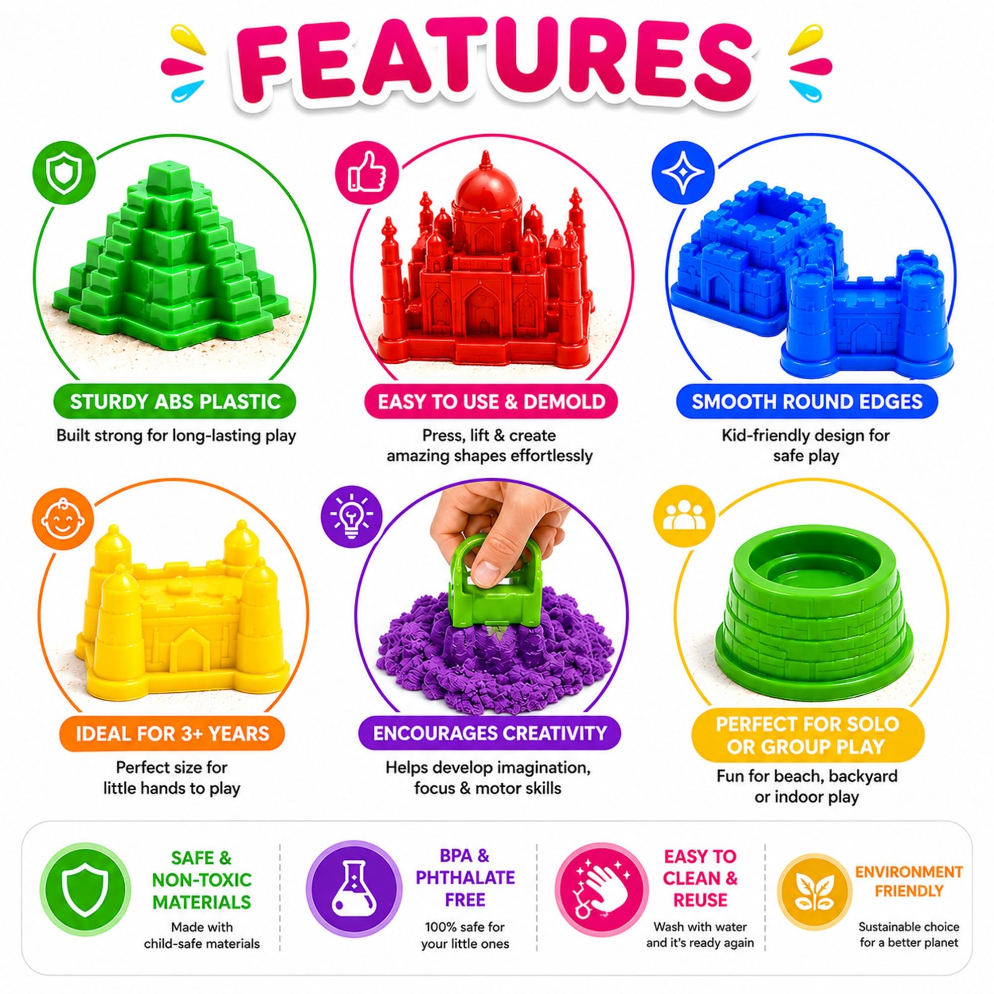 FUN NATION Kinetic Sand Art Kit | Non-Toxic Play Set with Castle Moulds | Summer Play hub Toys | Slime for Kids 3 to 10 Years | Birthday or Return Gift for Kids Age 6-10