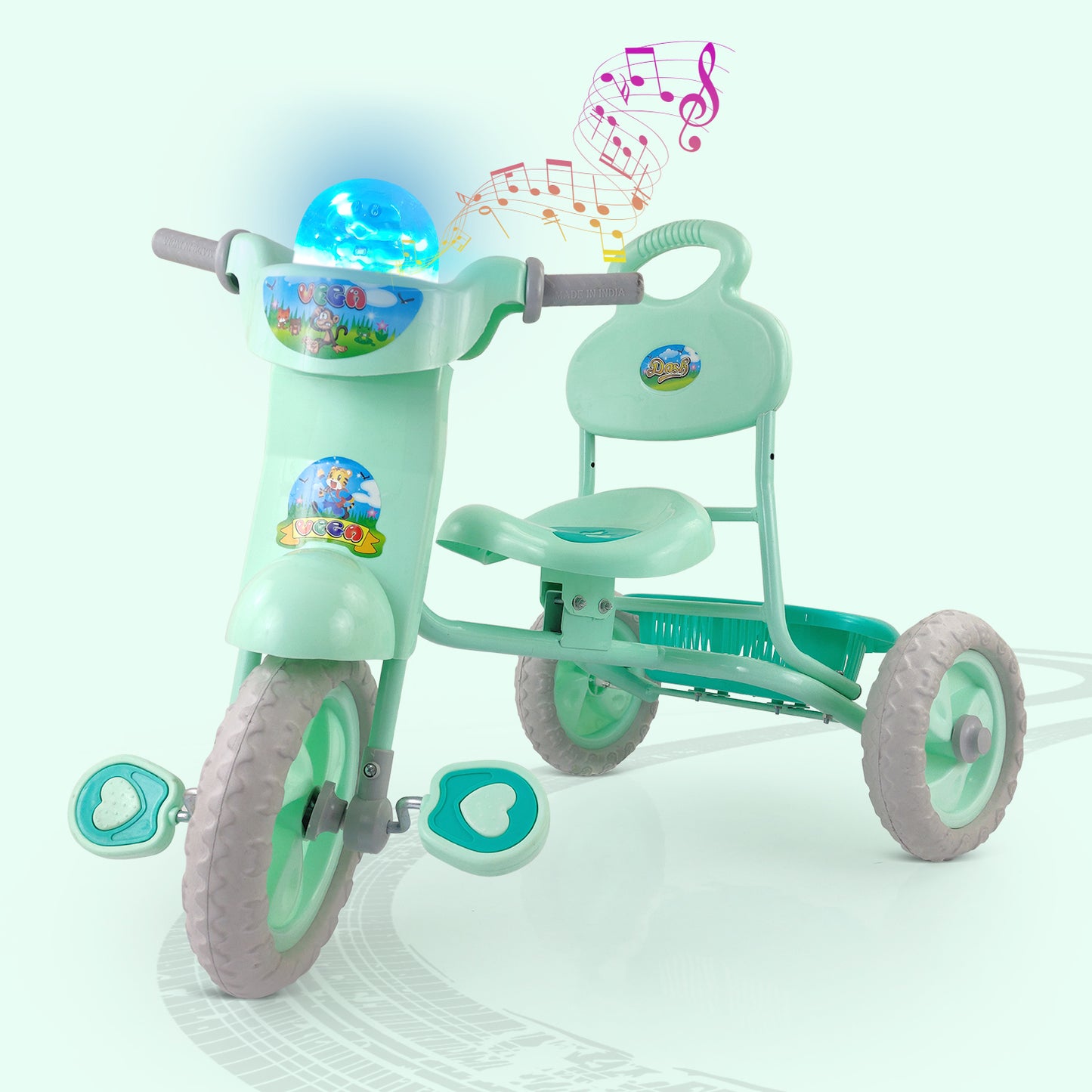 Dash Vega Musical Tricycle with Storage Basket and Lights (Choose Any Color)