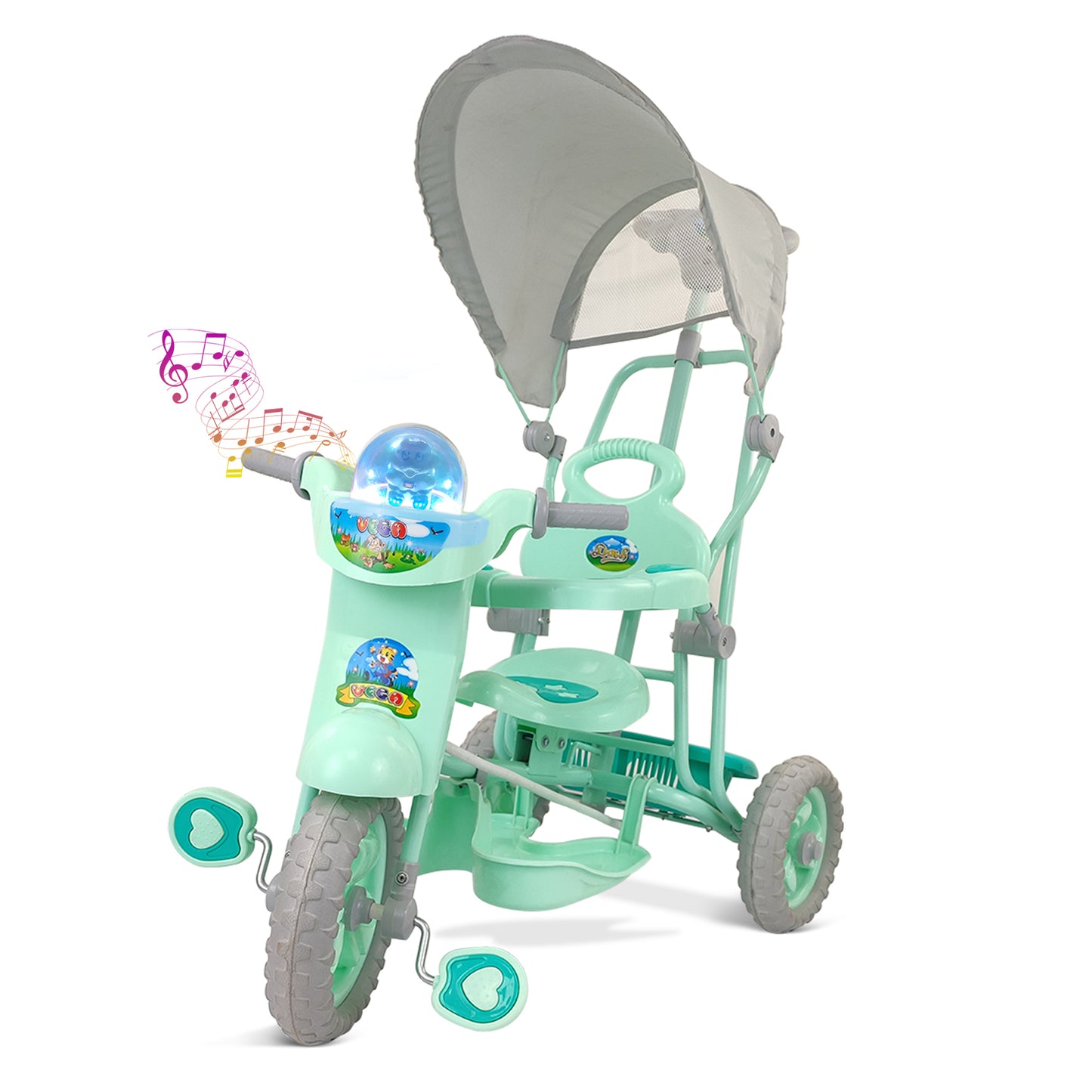 Dash Vega Musical Tricycle for Kids with Canopy and Parent Push Handle (Choose Any Color)