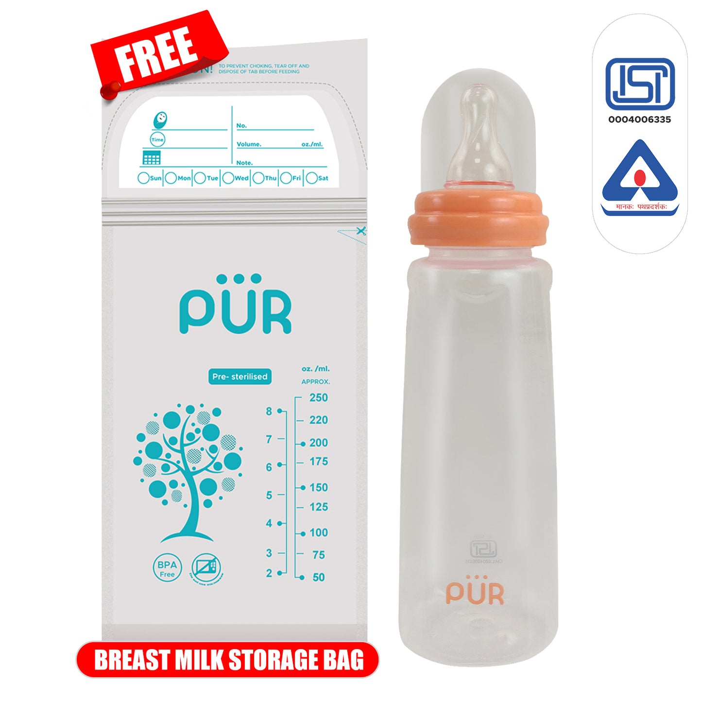 PUR 9027 Eco Feeding Bottle: BPA-Free, Ergonomic Design (Choose Any Color)