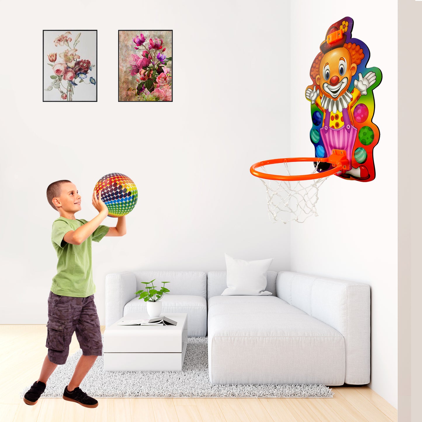 NHR Small Basket Ball kit Set with Ring for Kids (Joker Face Printed)