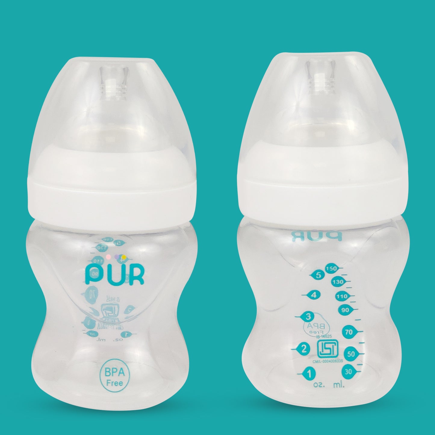 PUR Anti Colic Feeding Bottle for Baby (150ml, White)