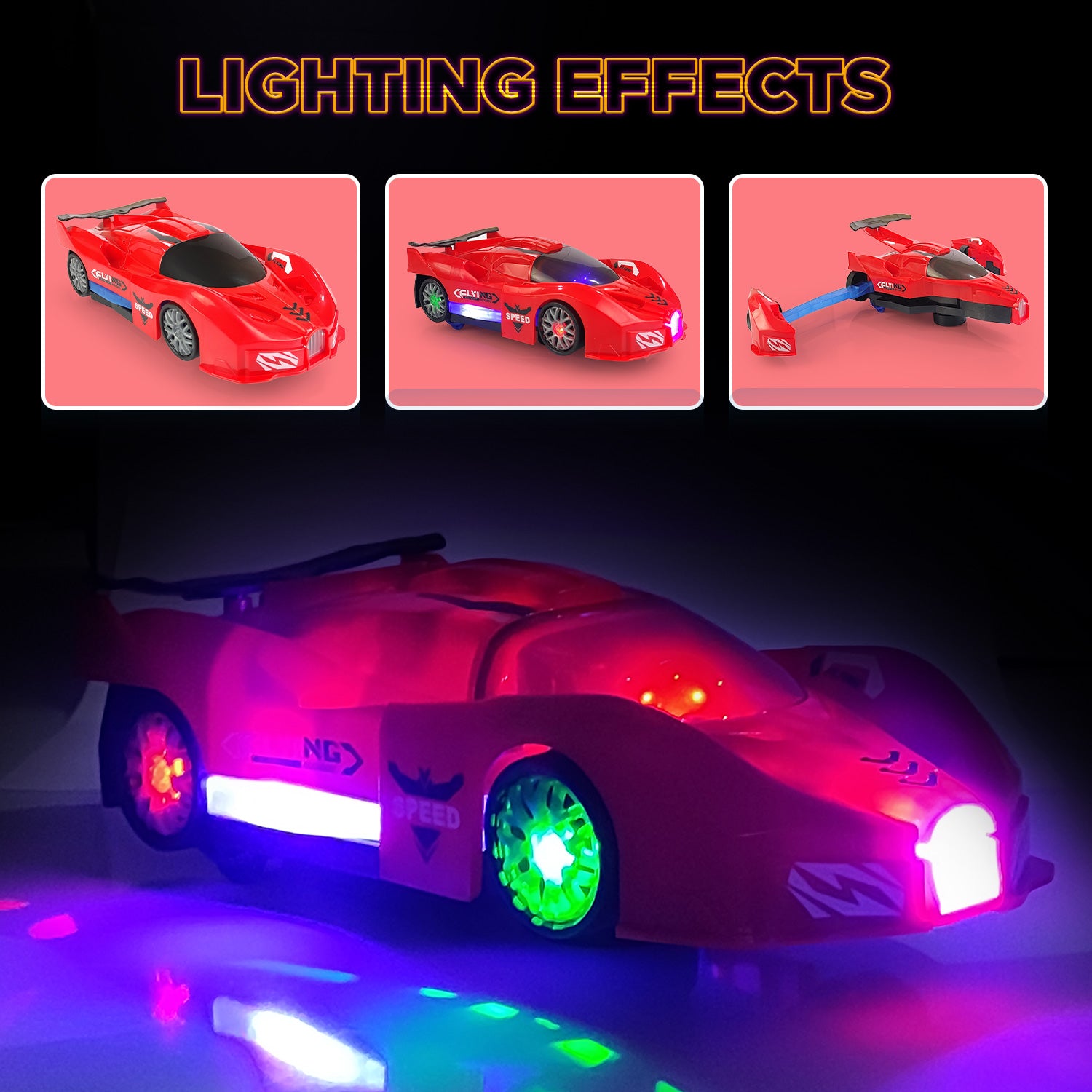 NHR Obstacle Avoiding Car With Transformation Wings & Lighting Effects | 360° Rotating Wheels | Toy Car For Kids