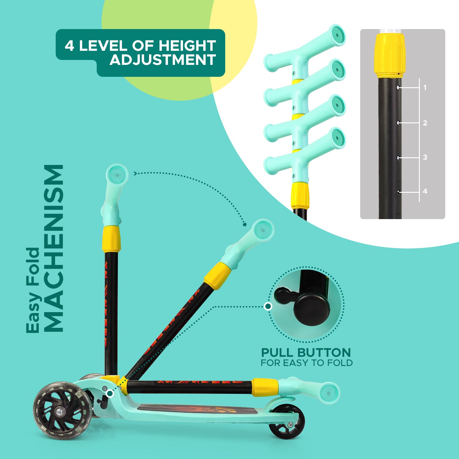 Fun Nation 4 Level Adjustable Height Smart Kick Scooter With LED Light Up Wheels - product image 15 | Fun Nation