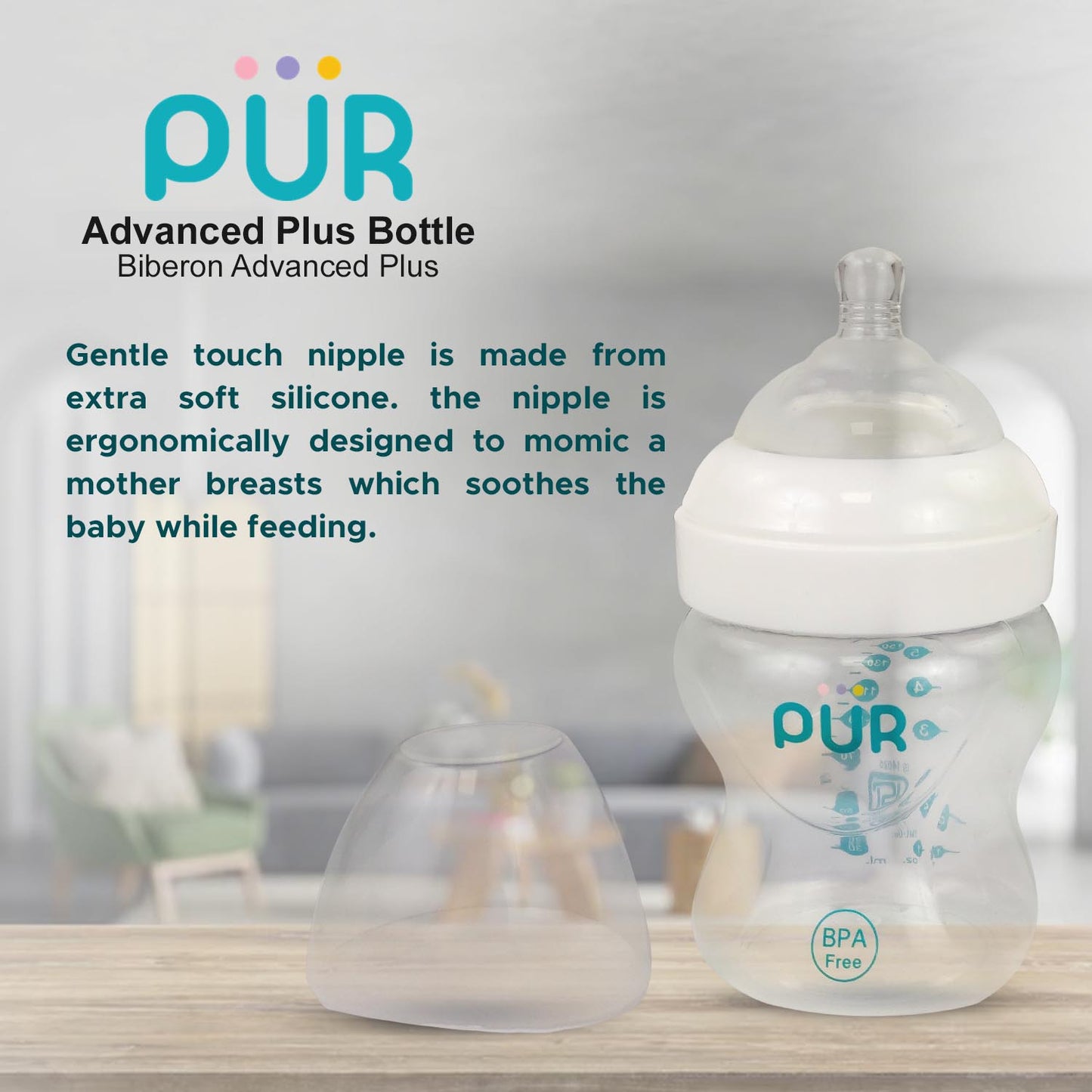 PUR Anti Colic Feeding Bottle for Baby (150ml, White)