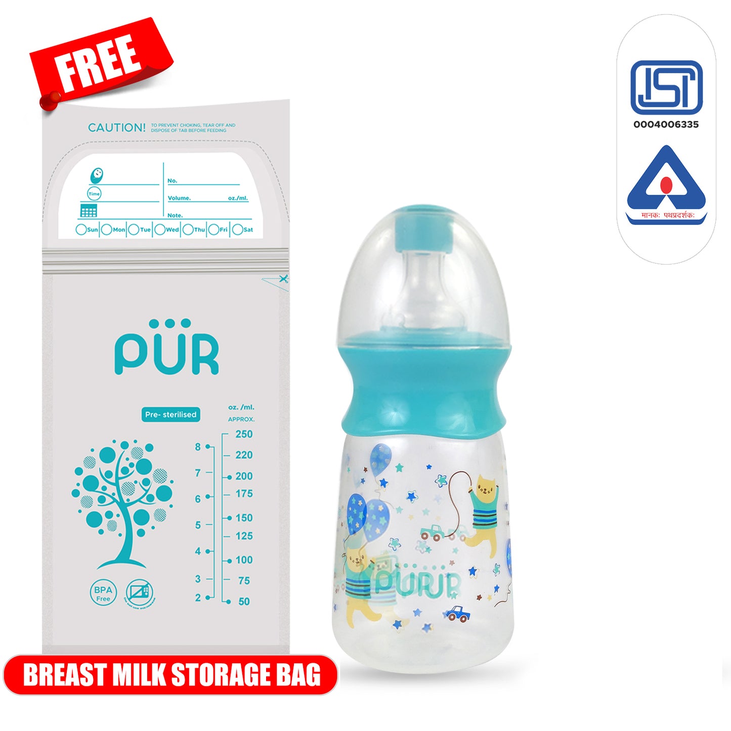 PUR 1104 Baby Feed Bottle (5oz./ 130ml, Choose Any Color)